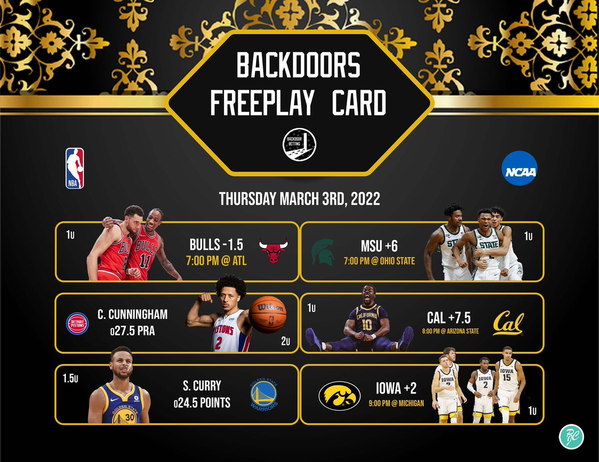 BettingBackdoor's tweet photo. Free play card 3/3 ‼️‼️

Show some love if your trailing any 🙏

#GamblingTwitter #NBA https://t.co/n2WaQMDnzf
