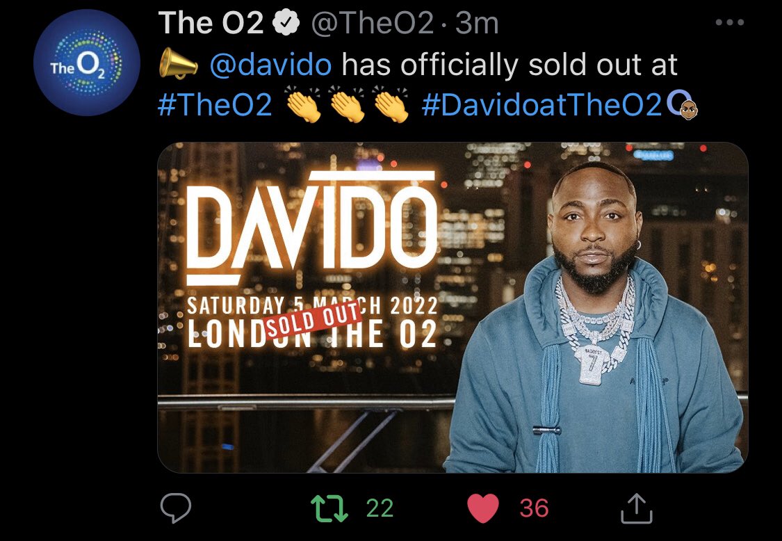 Tiomoney1308's tweet image. Much respect to #Davido𓃵 #30BGSpace #WRBLO2 #DavidoattheO2 👏🏼🙌🏼