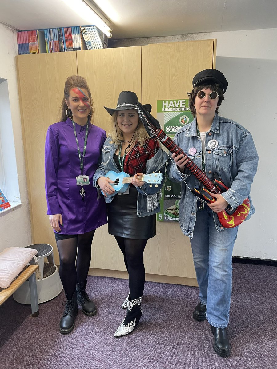 Love working part of this fantastic team! ♥️ Music legends theme for LKS2. #WorldBookDay #sjsbreading #Bowie #dollyparton #EltonJohn