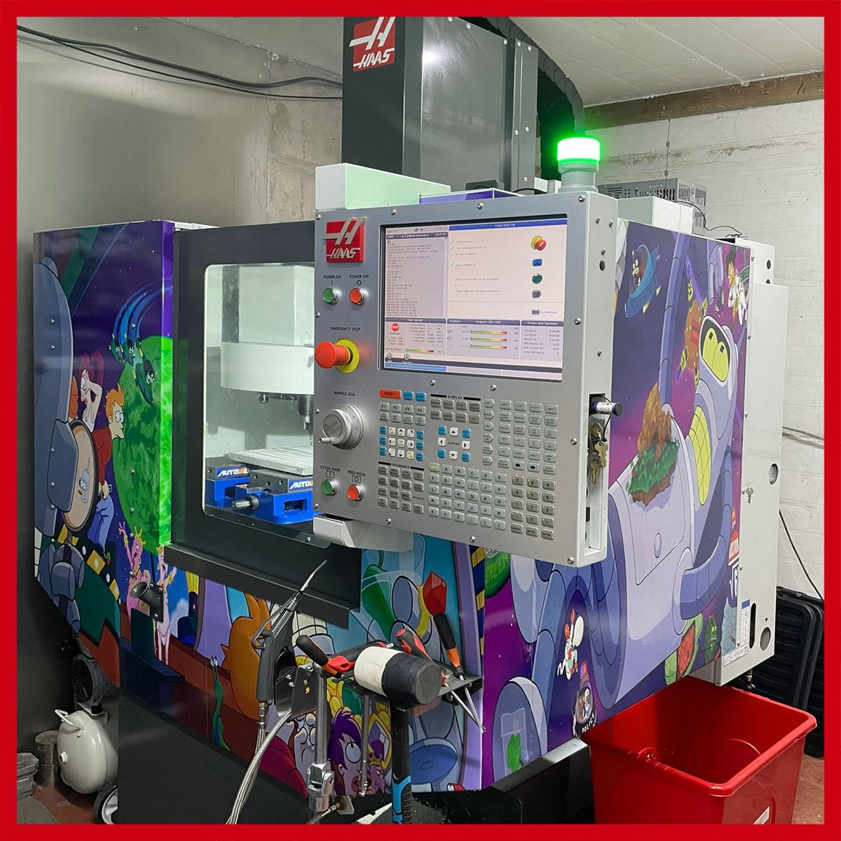 HaasUK's tweet photo. 🤖 "Bite my shiny metal Haas!" 🚀
#Haas users @endlesswelding have wrapped their Mini Mill with this amazing Futurama based design. We love it!
#HaasCNC #Futurama #MiniMill https://t.co/lMjdeb2XJr