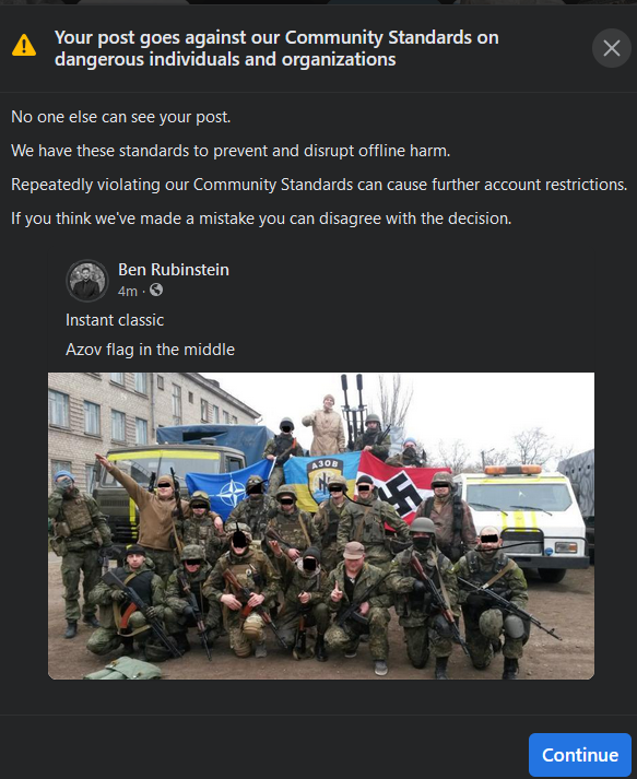 BenFRubinstein's tweet photo. People on my facebook have been asking me for evidence of Ukraine's "Nazi" problem. 

I tried to give them some but I got banned https://t.co/9vwUYASrZ3