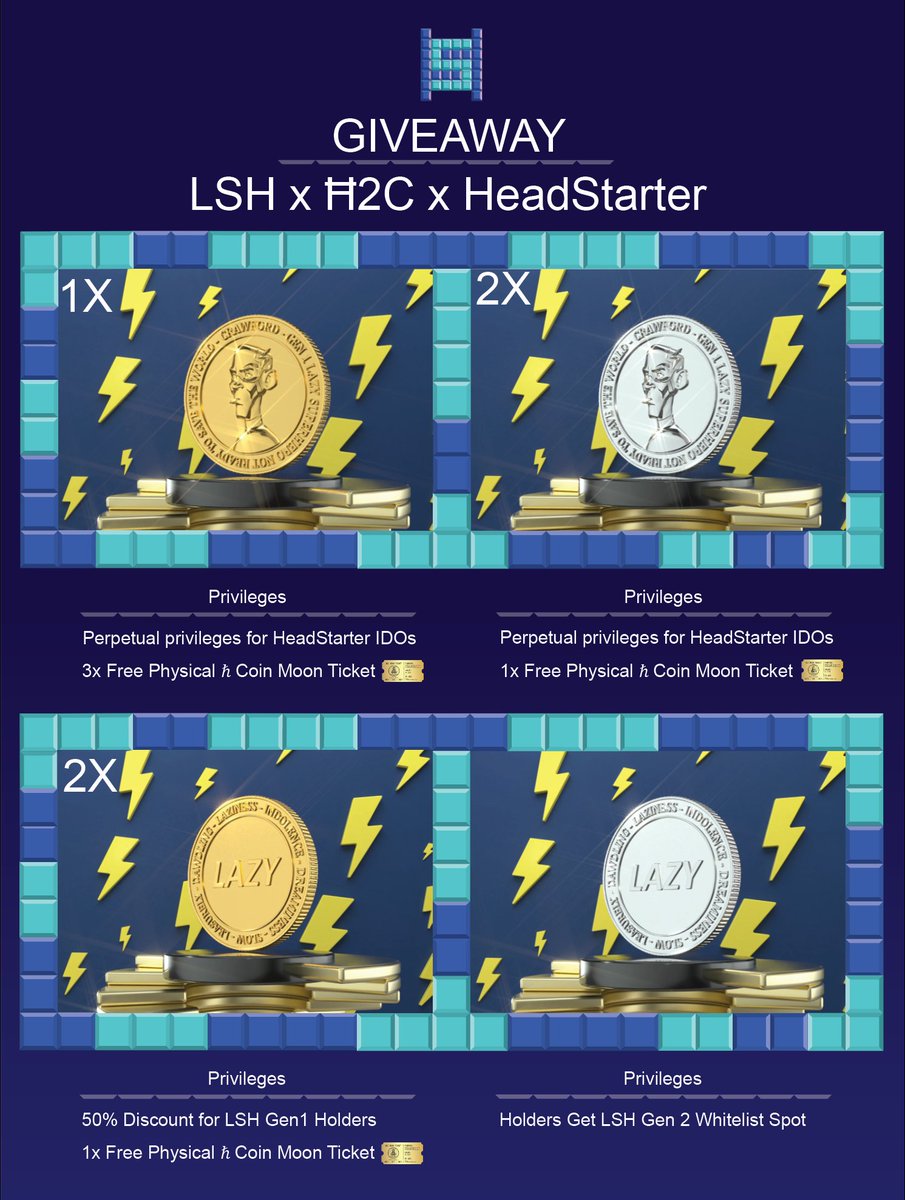 HeadStarter (@headstarterorg) on Twitter photo 🔥 Giveaway Time 🔥
5x #NFT Coins with unique privileges from <a href="/SuperheroesLazy/">Lazy Superheroes</a> & <a href="/hbar_to_moon/">Hbar to the Moon</a> in collaboration with HeadStarter.
To Enter:
1️⃣ Follow <a href="/HeadStarterOrg/">HeadStarter</a> <a href="/SuperheroesLazy/">Lazy Superheroes</a> & <a href="/hbar_to_moon/">Hbar to the Moon</a>
2️⃣ Tag two friends
3️⃣ Retweet 🚀
Purchasing Details:
bit.ly/3IuDBFc 🔥 Giveaway Time 🔥
5x #NFT Coins with unique privileges from <a href="/SuperheroesLazy/">Lazy Superheroes</a> & <a href="/hbar_to_moon/">Hbar to the Moon</a> in collaboration with HeadStarter.
To Enter:
1️⃣ Follow <a href="/HeadStarterOrg/">HeadStarter</a> <a href="/SuperheroesLazy/">Lazy Superheroes</a> & <a href="/hbar_to_moon/">Hbar to the Moon</a>
2️⃣ Tag two friends
3️⃣ Retweet 🚀
Purchasing Details:
bit.ly/3IuDBFc
