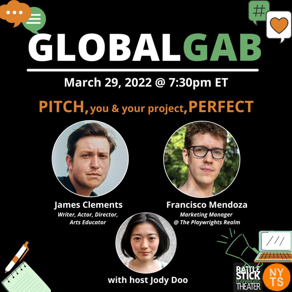 GLOBAL GAB: PITCH, you & your project, PERFECT March 29, 2022, 7:30PM ET. RSVP - Link in Bio 👆 Do you find the business side of your artistic life intimidating? Fret not! Help is here! Join host Jody Doo @jodydoo as we delve deep into the actor's marketing world.