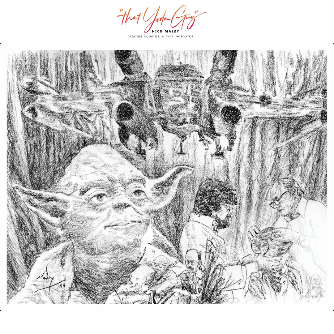 StarWarsYodaGuy's tweet photo. This is one of Nick’s autobiographical Star Wars prints.
Lower right corner, Nick helps his mentor and Yoda Designer Stuart Freeborn work on the prototype Yoda that had mechanical issues.
Get yours, message US.
#NickMaley #ThatYodaGuy #StarWars #YodaGuy #Yoda https://t.co/fpu6BgtRWV