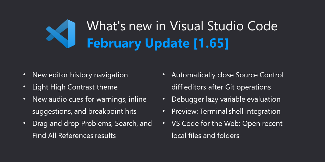code's tweet photo. The February @code release is here, and you can check out what's new.

Release notes: https://t.co/XpGIeUljkN
Download: https://t.co/1CSkQpuA7D https://t.co/uJo9NeY4la