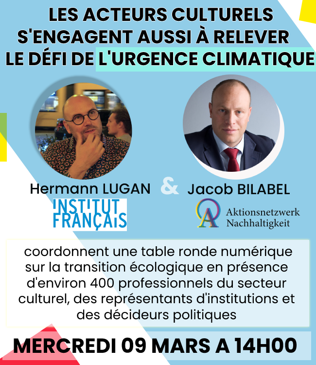 SYNDEAC's tweet photo. Cet événement est conçu par l'Aktionsnetzwerk Nachhtigkeit (réseau pour l'action en matière de durabilité) et le Bureau du théâtre et de la danse de l´Institut Français d´Allemagne @if_deutschland
#WhereToLand https://t.co/QhhfbI6hNd