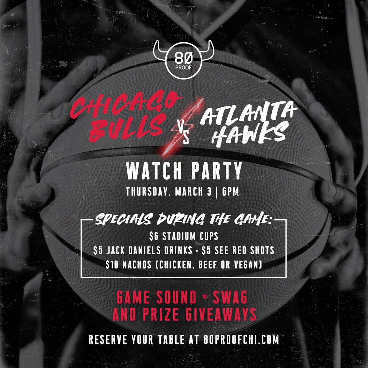 Come catch tonight's <a href="/chicagobulls/">Chicago Bulls</a> game #AtThe80! 🏀🐂 We'll have plenty of specials, game sound, and more! 🍻