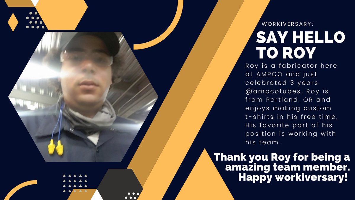 ampcotubes's tweet photo. Happy workiversary Roy! #workiversary #ampcotubes #mandrelbentperfection #tubebending #pdx #portlandmanufacturing https://t.co/1zENt9ZyA4