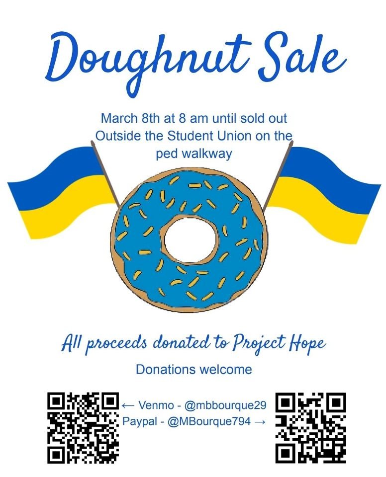 ClubAstroUtk's tweet photo. We are hosting a doughnut sale on March 8th starting at 8 AM! All profits and donations are going to @projecthopeorg for Ukraine 💙💛🇺🇦
Come see us on the ped walkway side of the student union! https://t.co/DznMKNkF7I