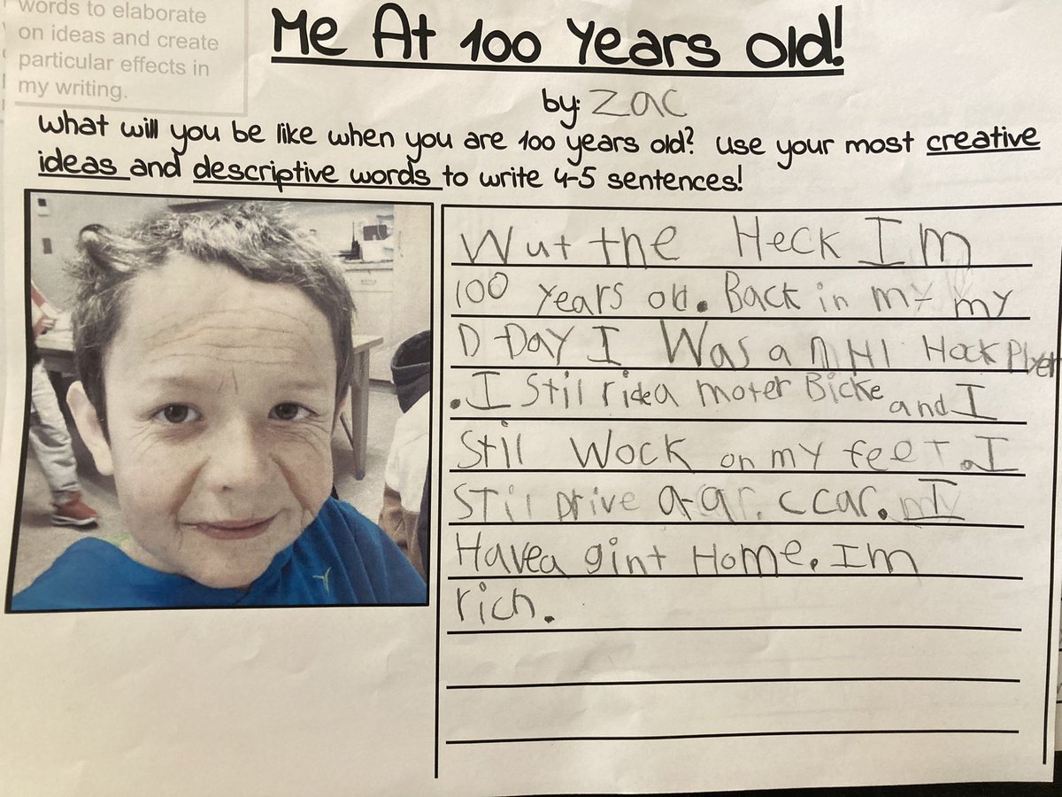 MsKJEdu's tweet image. It’s our 100th day of school today, and our 2Js are 100 years old! Read a few their biographic paragraphs!!! @WCPS72 @IREC1 @blackfalds #blackfalds