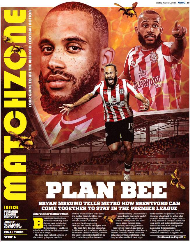 metrosportHQ's tweet photo. Friday's #Matchzone cover star is @BrentfordFC striker Bryan Mbeumo #beetogether https://t.co/odgSIpiN77