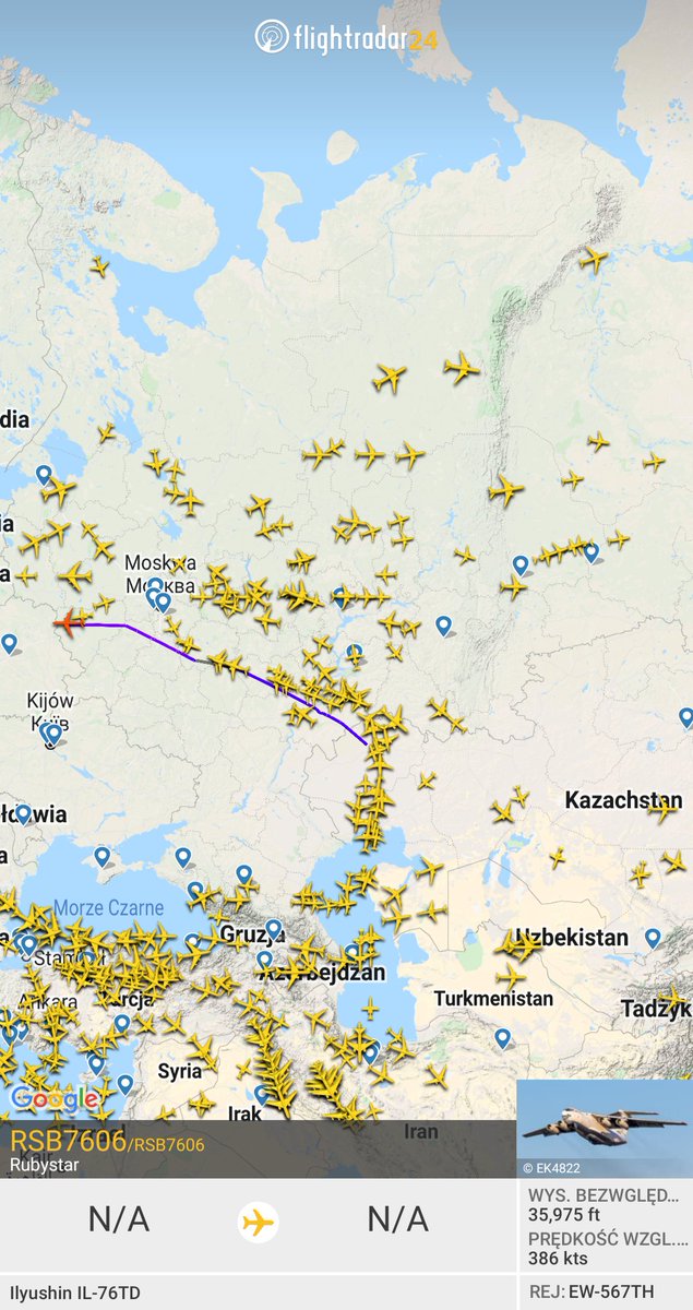 SzymonSimonK's tweet photo. @Mat_z_Katowic Coś może być na rzeczy bo właśnie z Kazachstanu na Białoruś leci Iliuszyn IL-76TD pod Białoruską banderą https://t.co/aarqZd8lrB