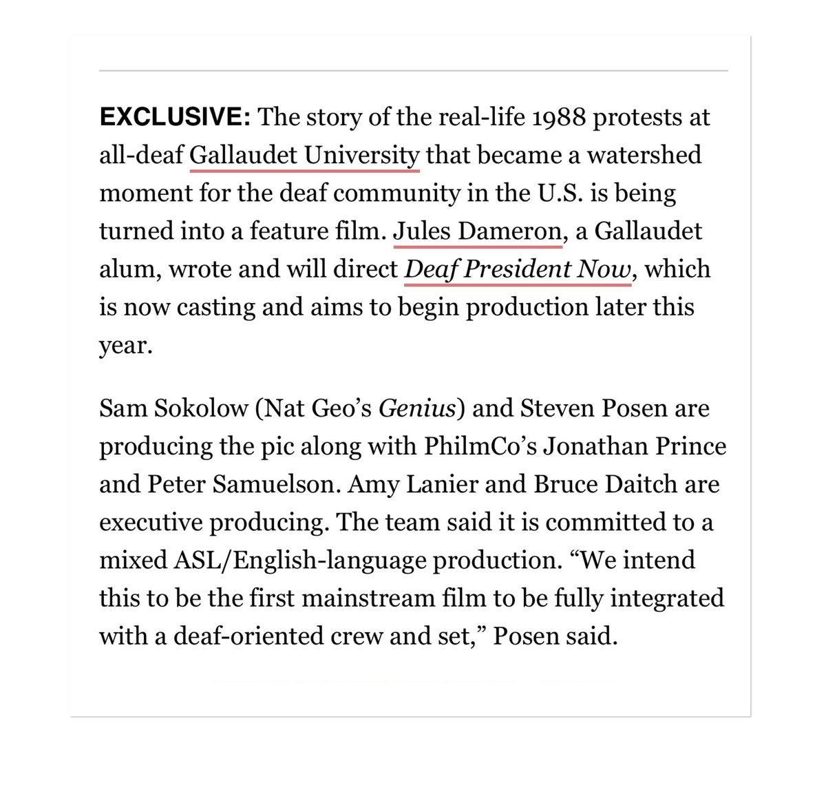 philmcomedia's tweet photo. We are thrilled to be working on such an incredible project with our amazing partners @julesdameron, Sam Sokolow, Steven Posen, Jackie Roth and many more! Check out the full @DEADLINE article at the link below and stay tuned for more updates! 
https://t.co/vA67RnjKy0 https://t.co/OqzLYSk6oa
