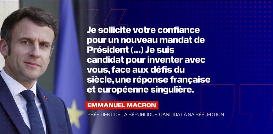 BFMTV's tweet photo. 🔴 DOCUMENT BFMTV
La lettre aux Français d'Emmanuel Macron, dans lequel il annonce sa candidature 

"Voilà pourquoi je sollicite votre confiance pour un nouveau mandat de Président de la République" https://t.co/x5d3BXp0Kc https://t.co/reUUdBJycV