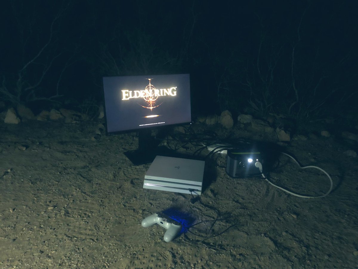 dannyodwyer's tweet photo. what, you thought us camping in the middle of the Mojave Desert was gonna mean not TOUCHING THAT GRAAACE #ELDENRING https://t.co/V5xBdZfkDO