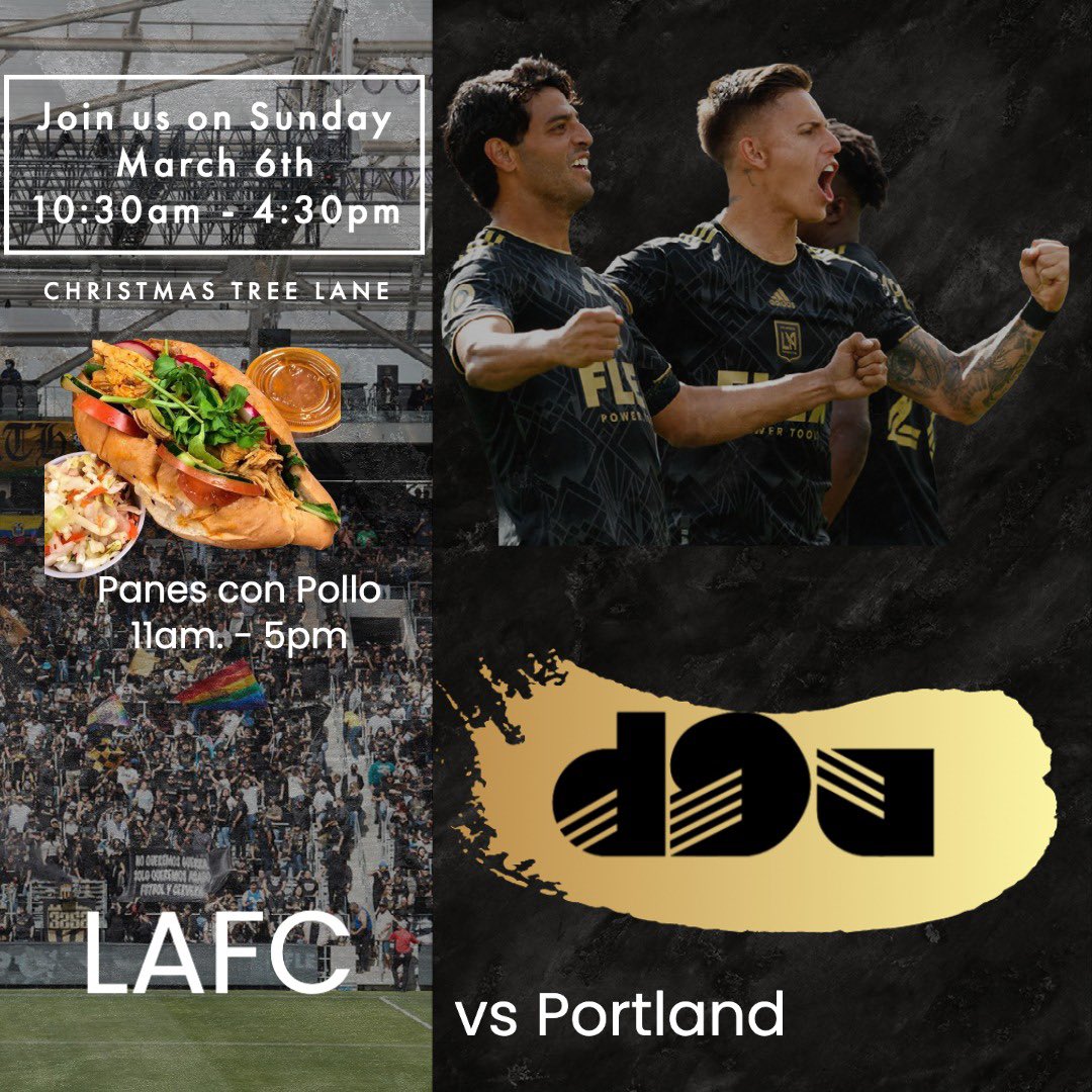 district9ultras's tweet photo. Join us in Christmas tree lane this Sunday 11 am to  5pm! Come get your panes con pollo, merch, and be ready to give it all for those 3pts!

#ultras #lafc #d9u #panconpollo https://t.co/VGl7Rqtclx