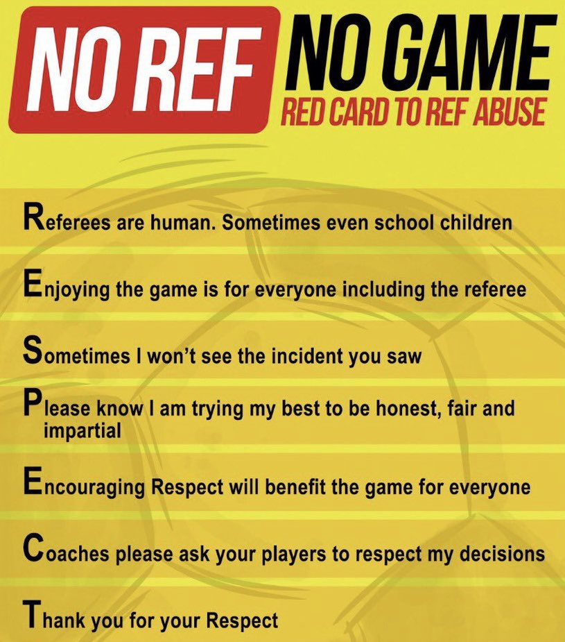 A new season brings new young referee recruits to our CCC1 games each Sat. Thanks to these young people, just 14 & 15 years old, for signing up. We remind all coaches & spectators at their games to be respectful & understanding at matches at all times. #norefnogame #giverespect