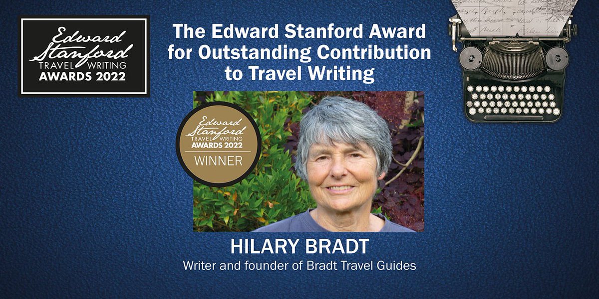 StanfordsTravel's tweet photo. The recipient of the 2022 Edward Stanford Award for Outstanding Contribution to Travel Writing goes to @HilaryBradt, the travel writer and founder of @BradtGuides.
#ESTWA22 https://t.co/MlgND3OIlL
