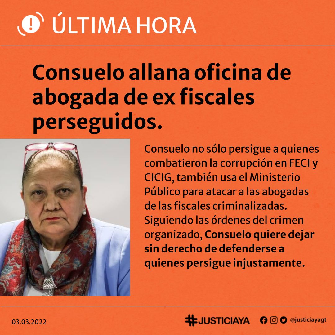 justiciayagt's tweet photo. Consuelo Porras en su rol de sicaria de los corruptos apunta su mira contra las abogadas de quienes investigaban la corrupción. #SOSGuatemala https://t.co/9S8eJfO8SL
