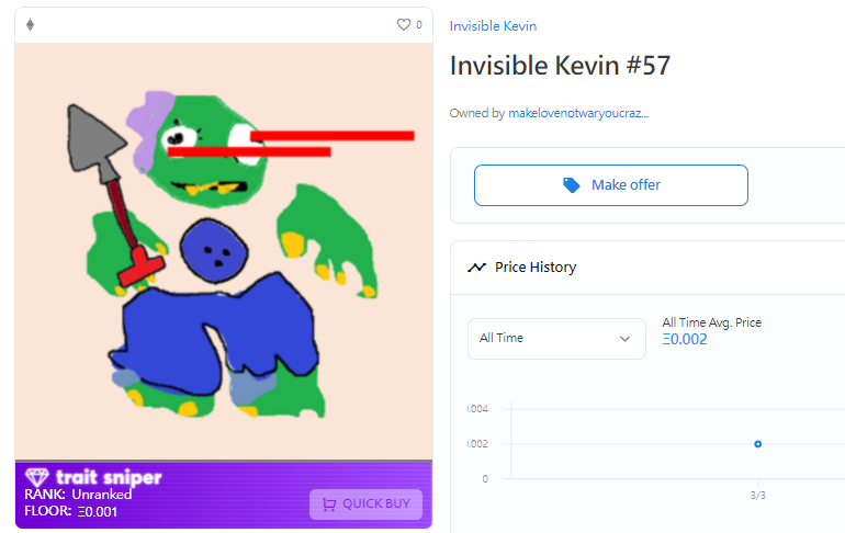 Invisiblekevin_'s tweet photo. The first invisible Kevin has been sold,
and he has a laser eye trait.
See more Kevin in here! 👇👇👇
https://t.co/ZUyp9etFgu
#NFT #Invisiblekevin #kevin #kevinNFT #mint #InvisibleFriends #meme #kevinloveskevin https://t.co/vvS6yvzywX
