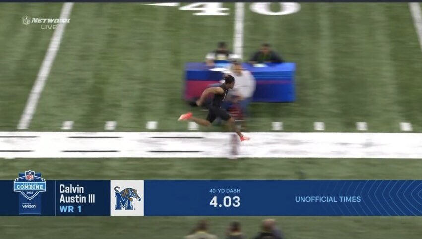 OwehsBurner's tweet photo. The NFL robbed Calvin Austin III of the greatest 40 time in NFL History. https://t.co/Y6YgNiOlJl