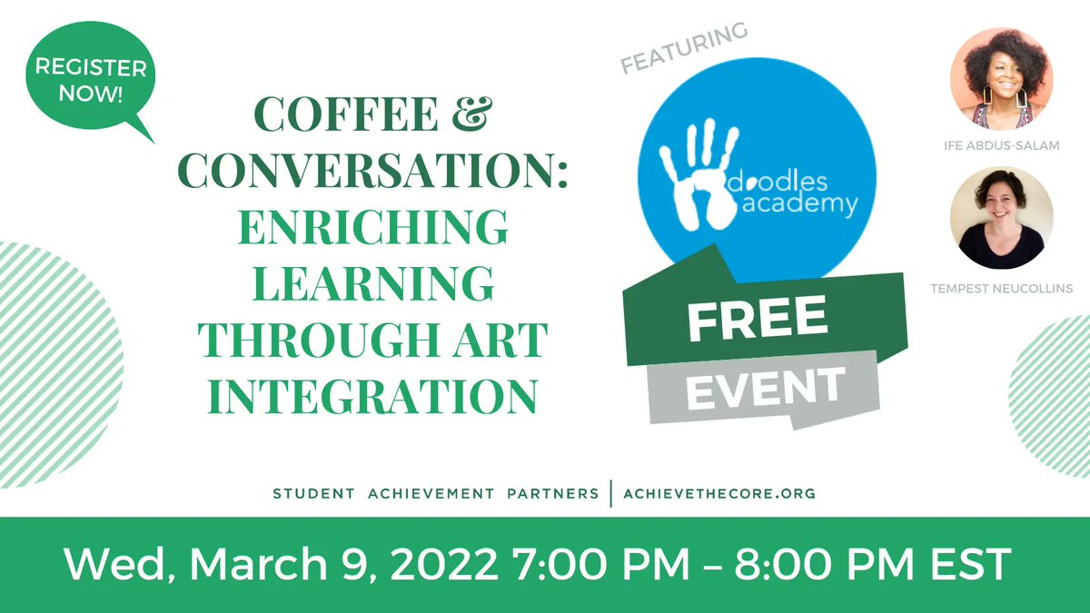 learnwithSAP's tweet photo. Join Tempest and Ife of @DoodlesAcademy as they discuss how art can be integrated into instruction in order to stimulate new ideas, broaden classroom conversations, and connect learning to personal experience in culturally relevant ways! https://t.co/VmQkCnu1Jy #arteducation https://t.co/OwOhDRa6Nw