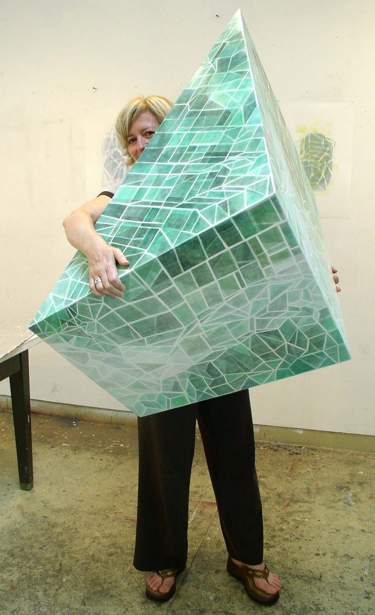 ArtsWA's tweet photo. #WomensHistoryMonth and #PNWartists: Cynthia Camlin is holding “Open Monad” located at Pioneer Elementary, Shelton. Camlin’s work relates to geological structure and landscapes formed and deformed through time. Explore more at https://t.co/cnpSUMKnFV. #WAStateArtCollection https://t.co/kWRZcwDI2X