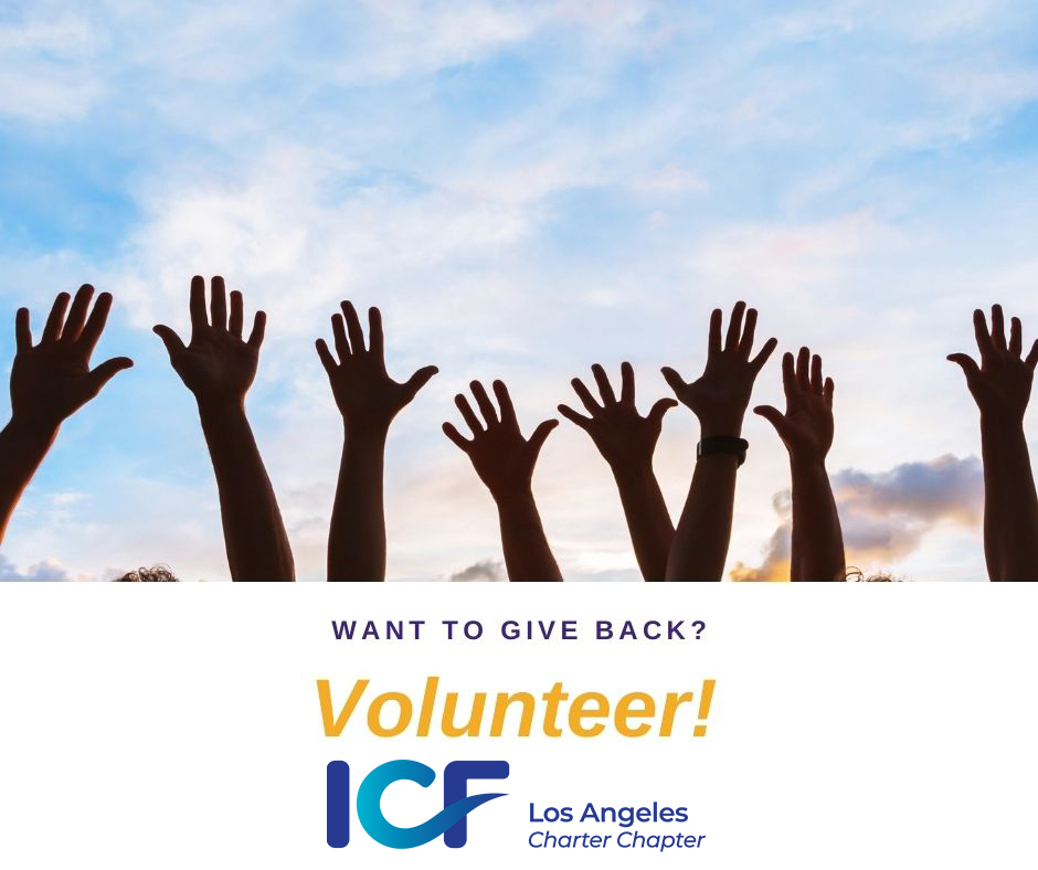 ICFLA's tweet photo. Expand your reach in 2021 and volunteer your expertise. We need your talents and skills to make our chapter the best in the business! #ICFLA #volunteer https://t.co/xQOpoBbzBQ https://t.co/56oFDHRl5X