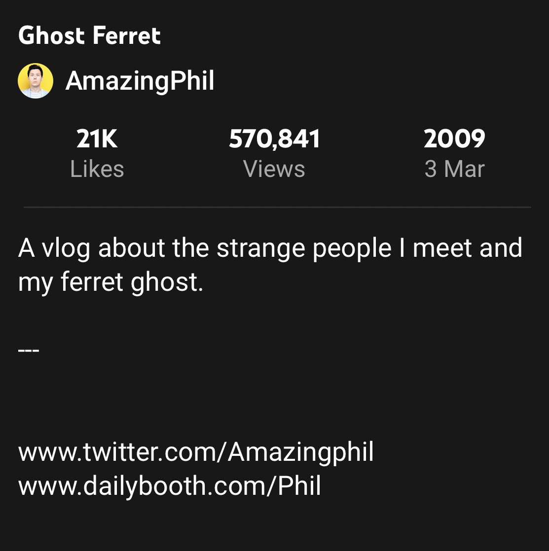throwbackdnp's tweet photo. AmazingPhil uploaded: Ghost Ferret - 13 years ago today (March 3rd 2009) https://t.co/wqCzAmTaxB