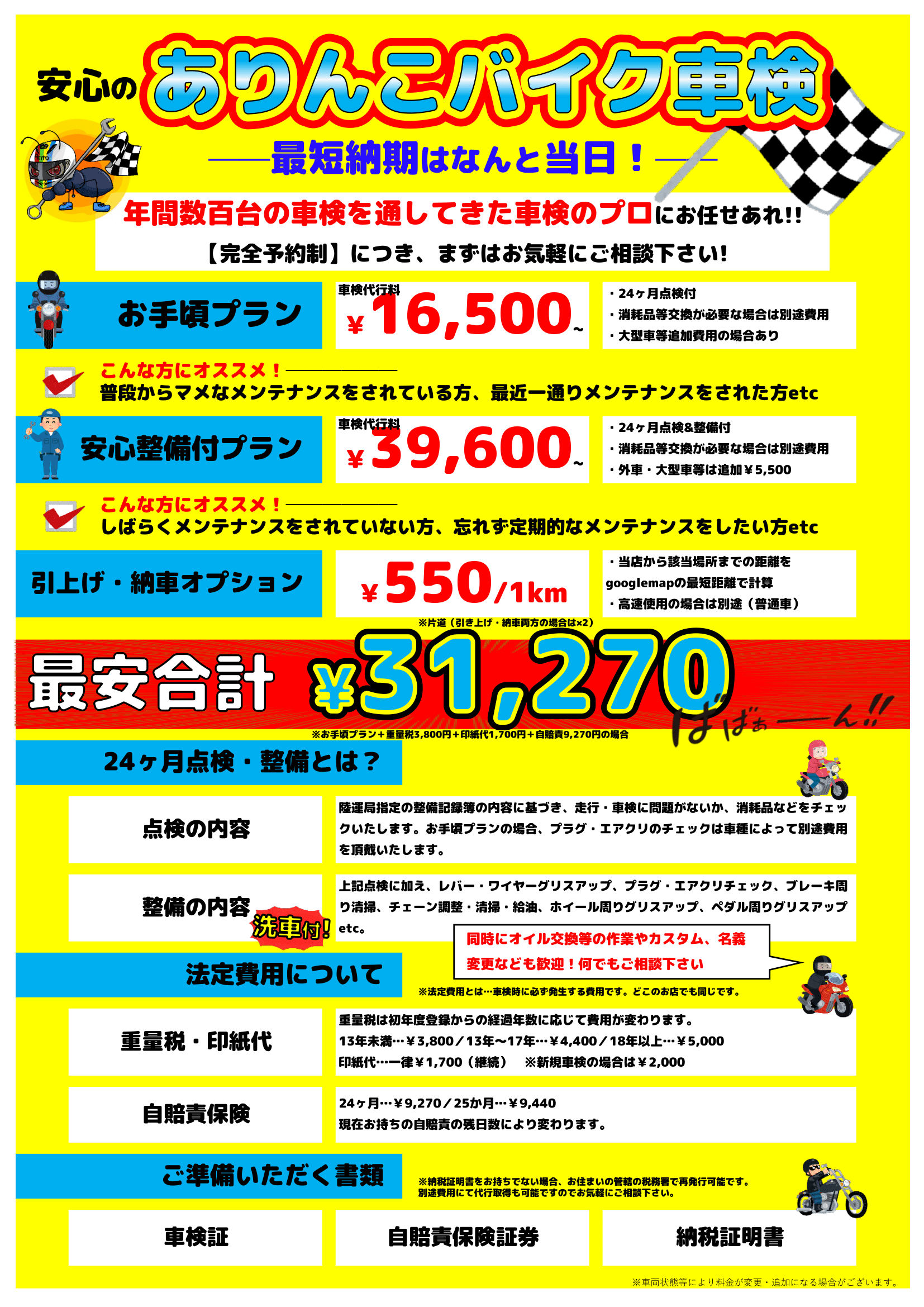 ありんこmoto 大阪のバイク屋 早い 安い 安心のありんこバイク車検 バイク車検は大阪のありんこmotoにお任せください 最安価格はなんと24ヶ月点検付で31 270円 同時にカスタムや修理 メンテナンス 住所変更なども大歓迎 まずはお気軽にお