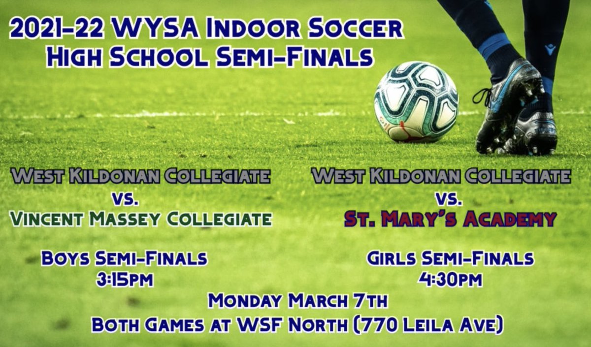 West Kildonan Collegiate Soccer (@wkcsoccer) on Twitter photo For the 1st time EVER, we have BOTH teams in the Division 1 <a href="/WpgSoccer/">Winnipeg Youth Soccer</a> Semi-Finals!
Come Support our WKC Teams this Monday! For the 1st time EVER, we have BOTH teams in the Division 1 <a href="/WpgSoccer/">Winnipeg Youth Soccer</a> Semi-Finals!
Come Support our WKC Teams this Monday!
