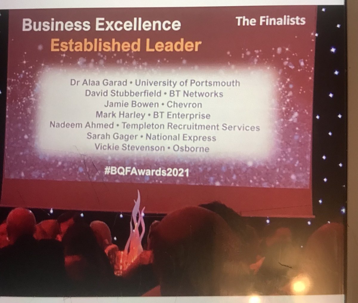 OsborneNews's tweet photo. Vickie Stevenson is on the BIG screen at the #BQFAwards. We’ve got everything crossed as we wait to hear! #innovation #qualityinconstruction https://t.co/MSppvjjPxf