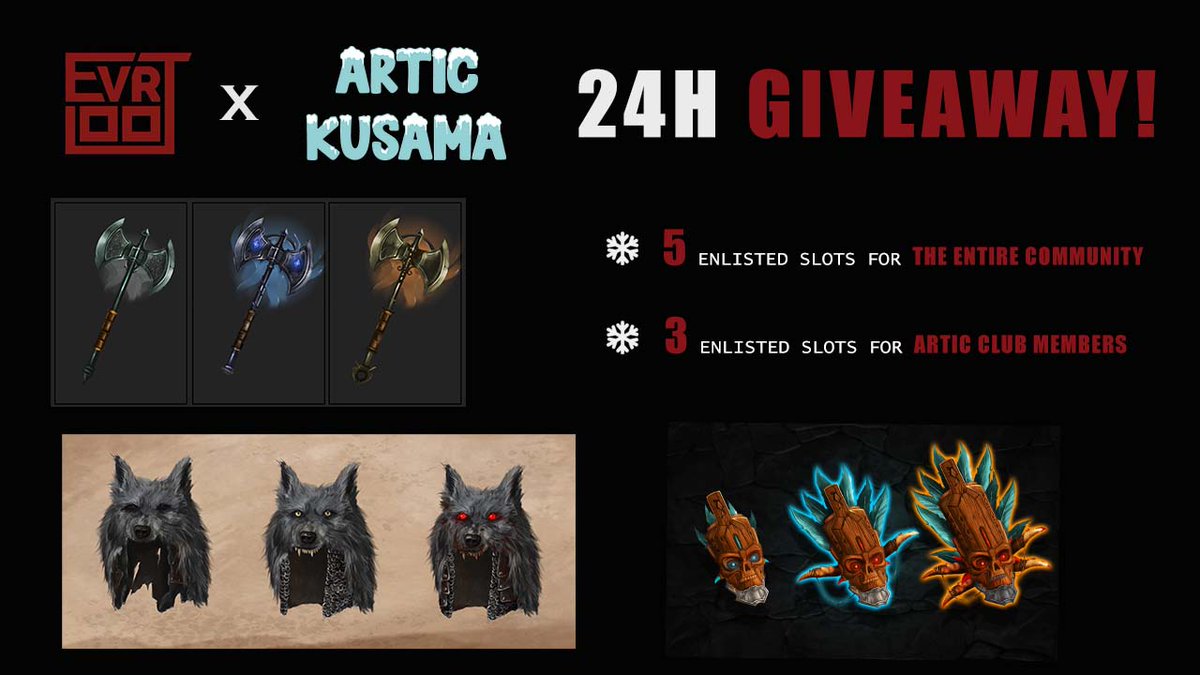 DaBlockDAO's tweet photo. 🧊🔥🧊 ULTRA FAST GIVEAWAY 𝟮𝟰 𝗛𝗢𝗨𝗥𝗦 🧊🔥🧊

+5 Enlisted spots for the RPG game of our friends from @EVRL00T 
+3 reserved spots only for the Artic Club members

- Follow @ArticKusama &amp; @EVRL00T 
- Like &amp; Retweet this tweet
- Join EVRloot discord: https://t.co/4QnuMvGjam https://t.co/w8XFiI80Nw