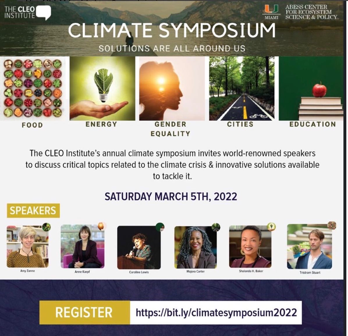 Feeling down after the UN #IPCC  #ClimateReport? Join us this Saturday to learn about intersectional solutions at our Annual Symposium in partnership with <a href="/univmiami/">University of Miami</a> <a href="/abesscenter/">UM Abess Center</a>! 

#ClimateCrisis #ClimateAction #ClimateEmergency #ClimateReport 

cleoinstitute.org/climate-sympos…