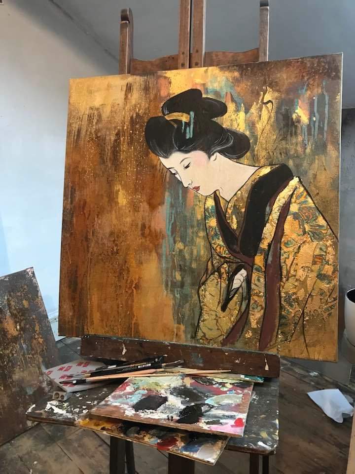 MetalMonkeyDes's tweet photo. Gina Watkinson artist and high end interior decorator 
Works with our Cromas range, here she uses Rust and Verdigris 
 Paints free hand, no stencils
Her canvases are amazing including sea scapes,
Versatile products, including structuring pastes, clear resins, concrete, stone https://t.co/yNkwVwFFif