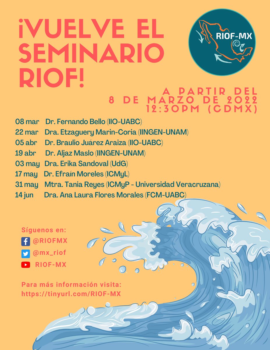 ¡Vuelve el Seminario Interinstitucional de Oceanografía Física! Cada segundo martes a partir del 8 de marzo a las 12:30 (CDMX). 

Acompañanos por zoom: cuaieed-unam.zoom.us/j/83082550086?…

o síguelos por YouTube Live: youtube.com/channel/UC32MH…
