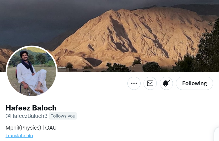 A_ProudCivilian's tweet photo. " تم چلے آو پہاڑوں کی قسم " @HafeezBaluch3
 #StaySafe  🙏🙏
#ReleaseHafeezBaloch 
#StopStateTerrorismPakistan ❌❌ https://t.co/7UgWwVegId