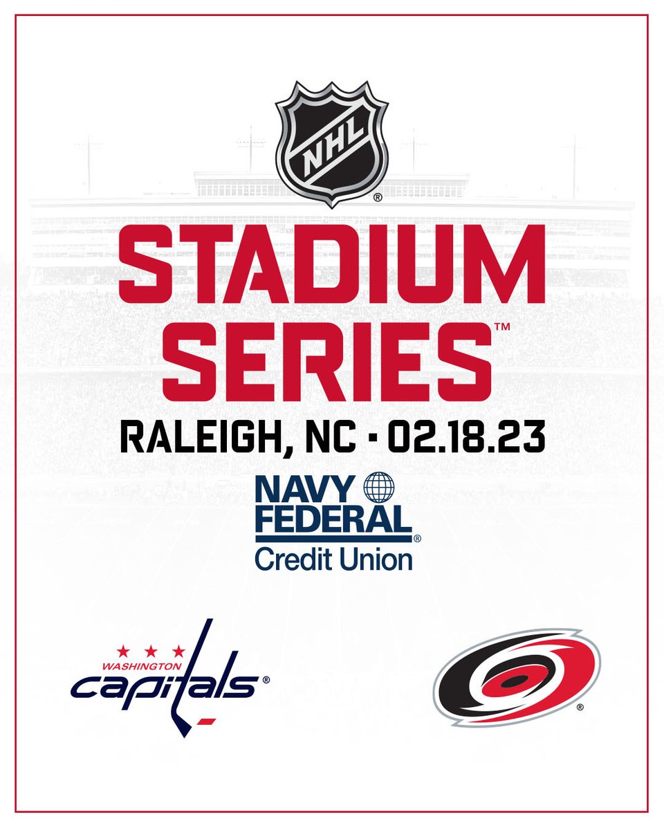 NHL's tweet photo. The @Canes and @Capitals will play in the 2023 @NavyFederal NHL #StadiumSeries in Raleigh! 🙌 https://t.co/RKVvACGwa7