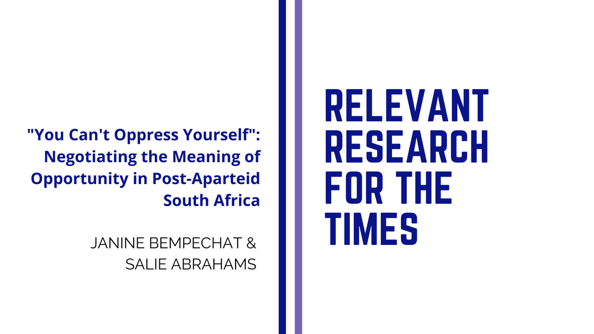 TCRecord's tweet photo. Today's RRT highlights Dr. @jbempechat &amp; Dr. @SalieA_ 's article, which examines how Black "South Africa adolescents conceptualized their outlooks on the past and the future." https://t.co/9QYvd2DFUk @BUWheelock https://t.co/FkGDVxrCho