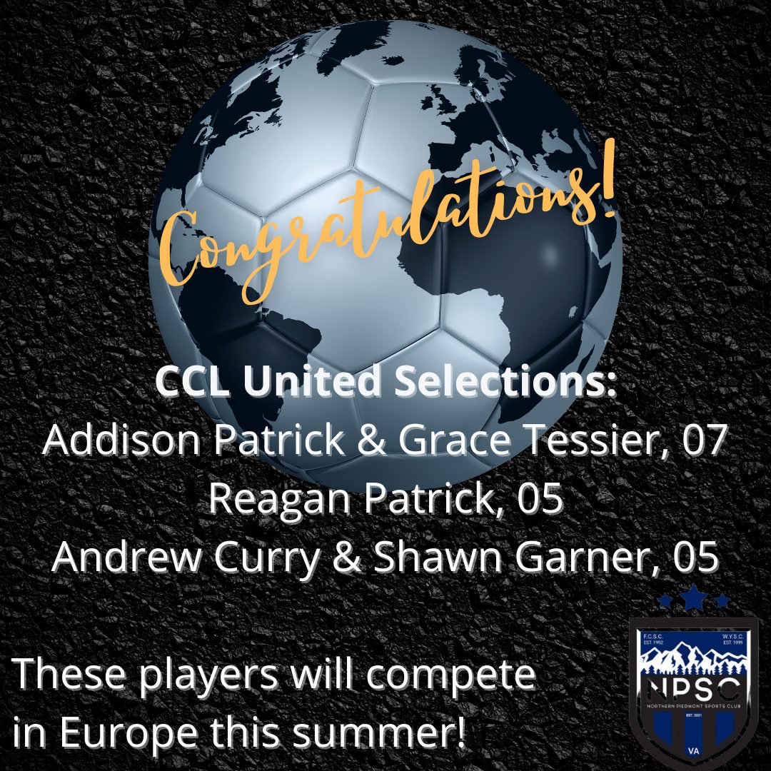 Congratulations to our #npscisunited players who were selected to participate on @soccerccl United teams this summer! These players will compete in tournaments in Denmark and Sweden. We wish them well in this incredible opportunity!

<a href="/vayouthsoccer/">Virginia Youth Soccer</a> #soccer #playlocal #fauquier
