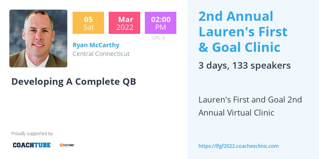 Ryan McCarthy (@coach_rmccarthy) on Twitter photo Looking forward to speaking on Saturday and be a part of <a href="/LFGfootballcamp/">LFG Foundation</a> virtual clinic. RT to help a great cause. Looking forward to speaking on Saturday and be a part of <a href="/LFGfootballcamp/">LFG Foundation</a> virtual clinic. RT to help a great cause.