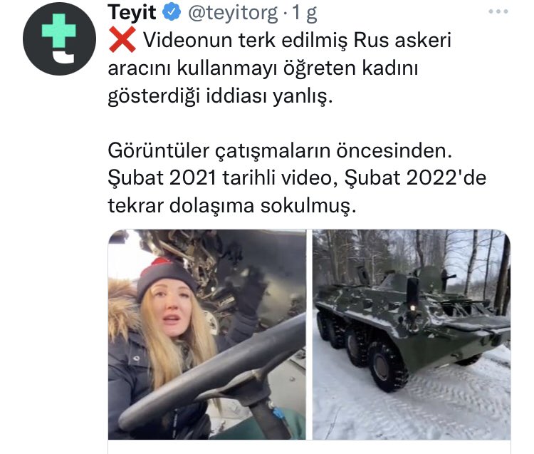 #RussianUkrainianWar 
Ukrayna yalanları:Rusların terk ettiği tankı kullanan Ukraynalı gönüllü savaşçı kızın bu görüntüleri geçen sene tiktok için çektiği anlaşıldı