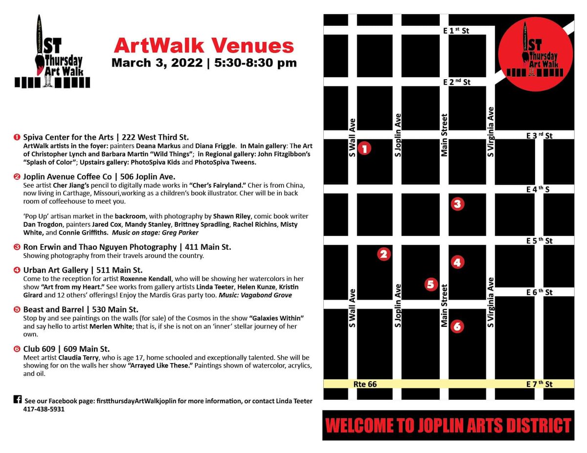 JomoconC's tweet photo. Today 5:30-8:30pm is First Thursday ArtWalk in downtown Joplin, MO. Go check out awesome artwork, meet some artists, and enjoy this fine weather!
#art #artwalk #firstthursdayartwalk #joplin #joplinmo #painting #NERDY https://t.co/ldiiiL6yZB