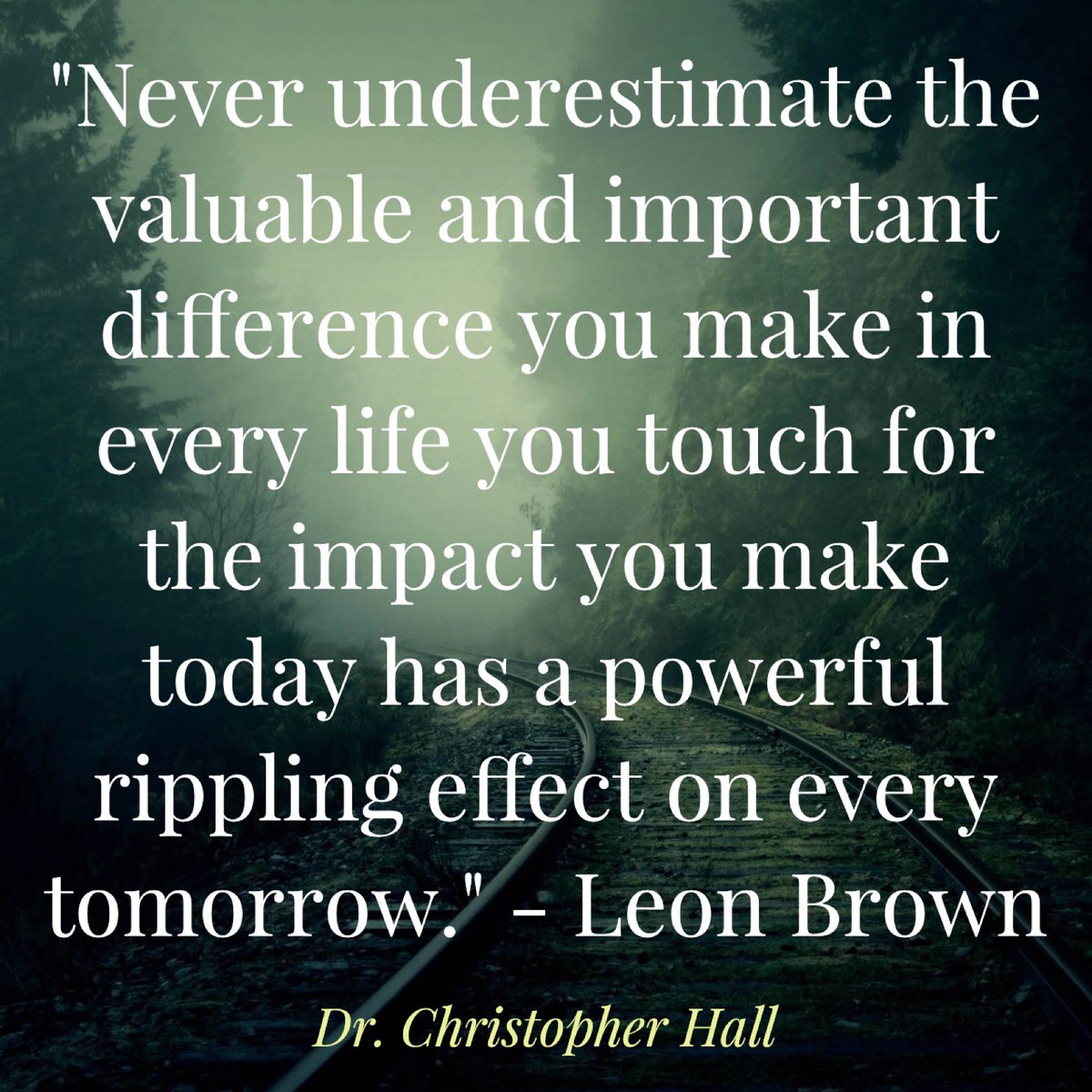 DrHallAuthor's tweet photo. "Never underestimate the valuable and important difference you make in every life you touch for the impact you make today has a powerful rippling effect on every tomorrow." - Leon Brown #DrChristopherHall https://t.co/Hg3G8UW7zd