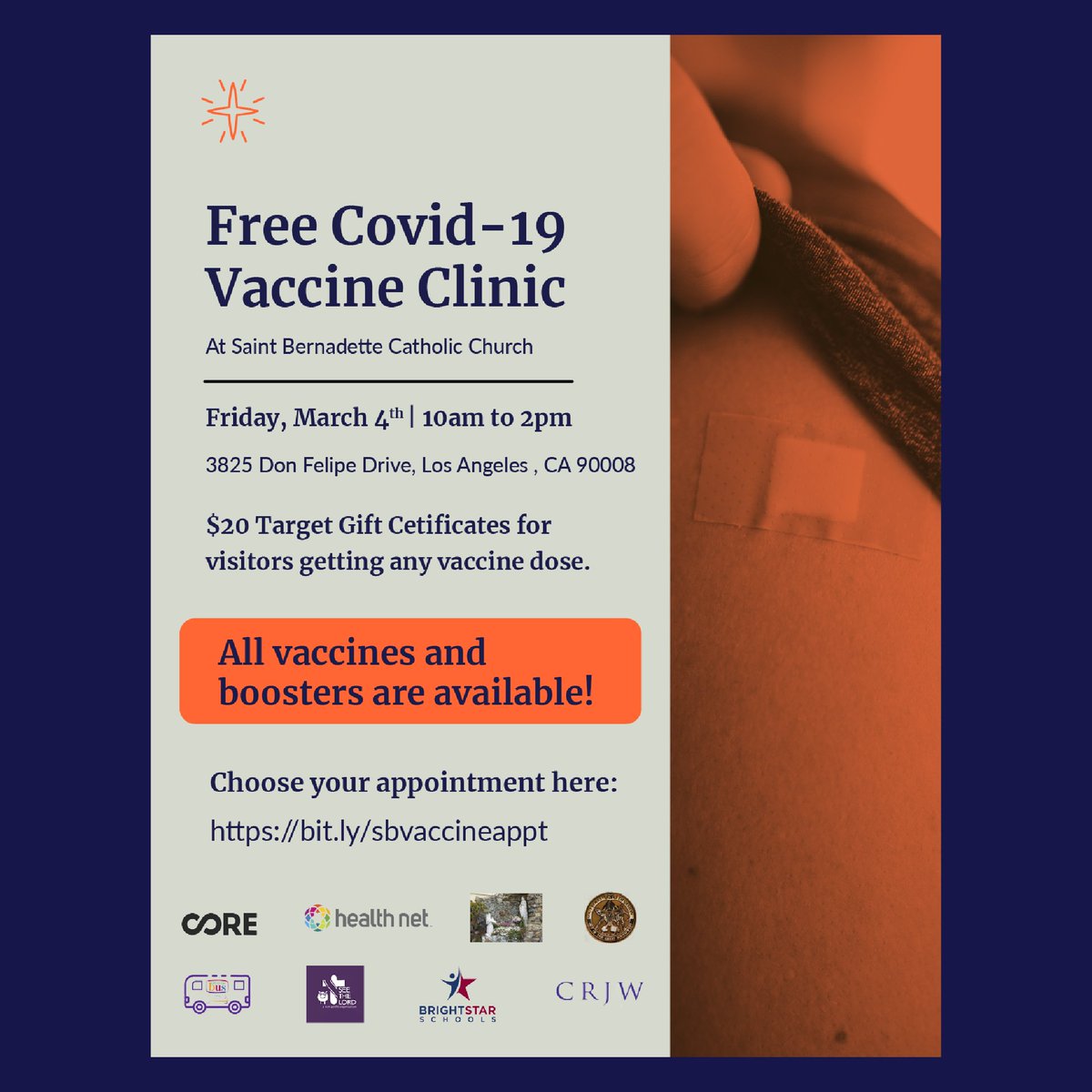 REMINDER!! Tomorrow is the day to get your free COVID-19 vaccination with a $20 gift certificate to Target! Join us at St Bernadette Church this Friday from10am to 2pm.
