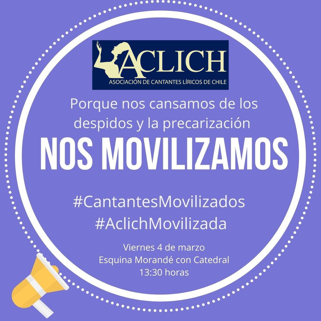 Porque nos cansamos de que se cierren puestos de trabajos para Cantante Líricos! NOS MOVILIZAMOS! <a href="/cice_chile/">CICE</a> <a href="/artistasuna/">UNA</a>  <a href="/FEMUCH1/">Federación de Músicxs de Chile - FEMUCH</a>
