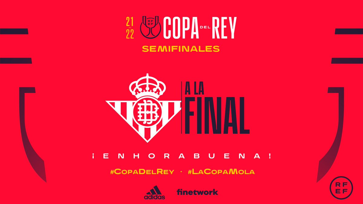 👏🏻 ¡¡EL REAL BETIS BALOMPIÉ JUGARÁ LA GRAN FINAL!!

🌴 17 años después, el equipo sevillano peleará por conquistar una nueva #CopaDelRey.

🟢⚪ ¡¡Enhorabuena, <a href="/RealBetis/">Real Betis Balompié 🌴💚</a>!! 

#LaCopaMola | #CelebrarEsGanar