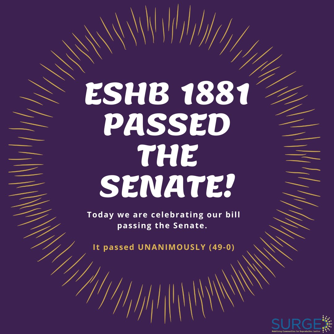 Surge Reproductive Justice (@surge4rj) on Twitter photo We Birthed That Bill!
On Tuesday, ESHB 1881 - Creating a profession for birth doulas in Washington State - passed the Senate with a unanimous vote of 49-0!
Thank you to our Doulas For All coalition and legislative champion <a href="/ElectKHT/">Rep Kirsten Harris-Talley</a> for their work on this π€ We Birthed That Bill!
On Tuesday, ESHB 1881 - Creating a profession for birth doulas in Washington State - passed the Senate with a unanimous vote of 49-0!
Thank you to our Doulas For All coalition and legislative champion <a href="/ElectKHT/">Rep Kirsten Harris-Talley</a> for their work on this π€