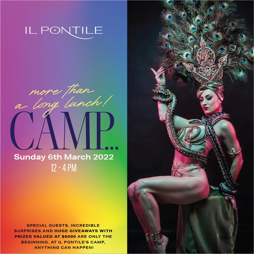DNAmagazine's tweet photo. Recover from @sydneymardigras in style with a luscious long lunch at @ilpontile_syd. Book your ticket for Camp! now... #IlPontile #Camp #LongLunch #Sponsored 👉 https://t.co/1HLrIKV8lQ https://t.co/Ap6juo2wZM