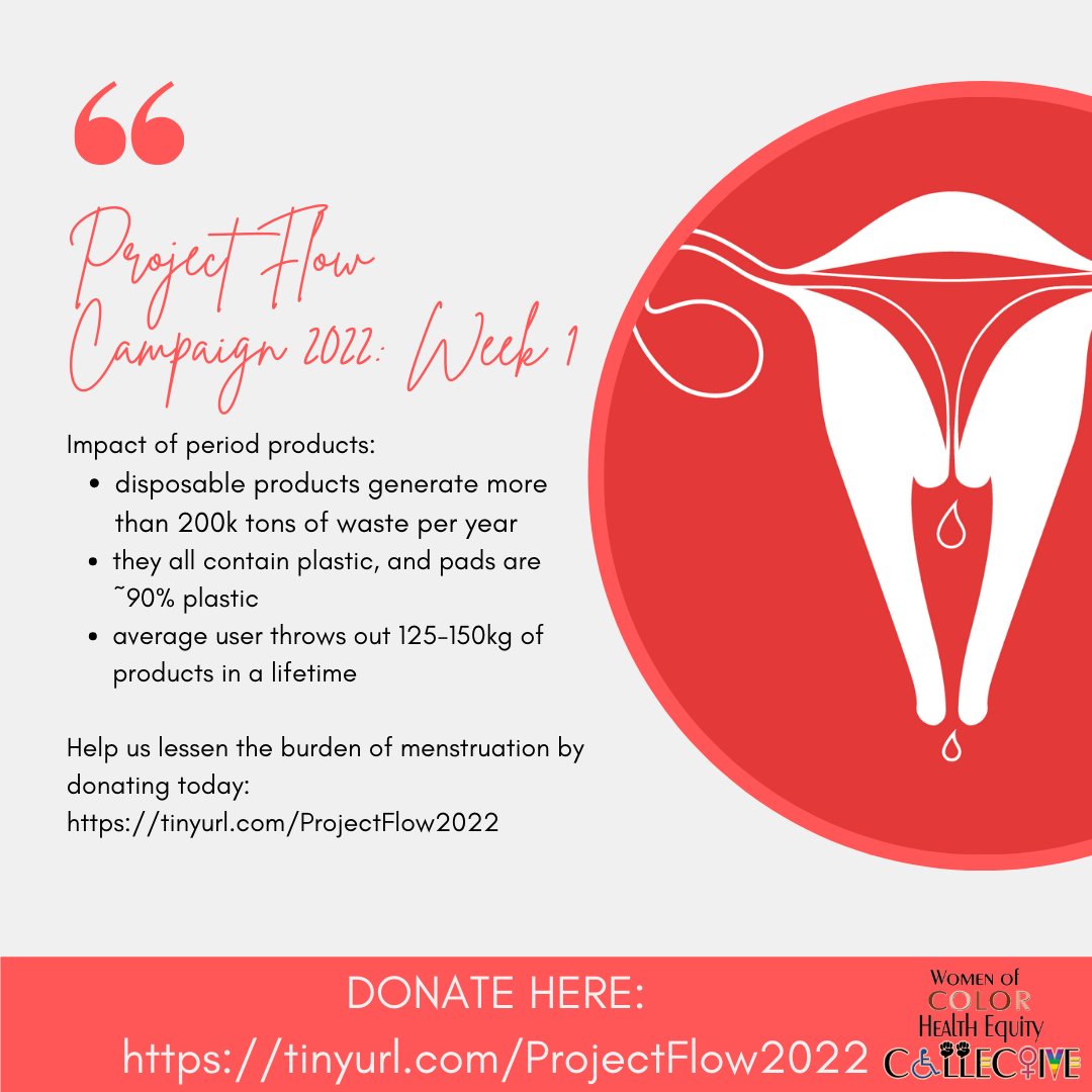 WOCHECollective's tweet image. Our goal during #ProjectFlow is to raise money to buy reusable menstrual products for local individuals in need to lessen the burden of menstruation. Will you help us help them?
Donate here: tinyurl.com/ProjectFlow2022
